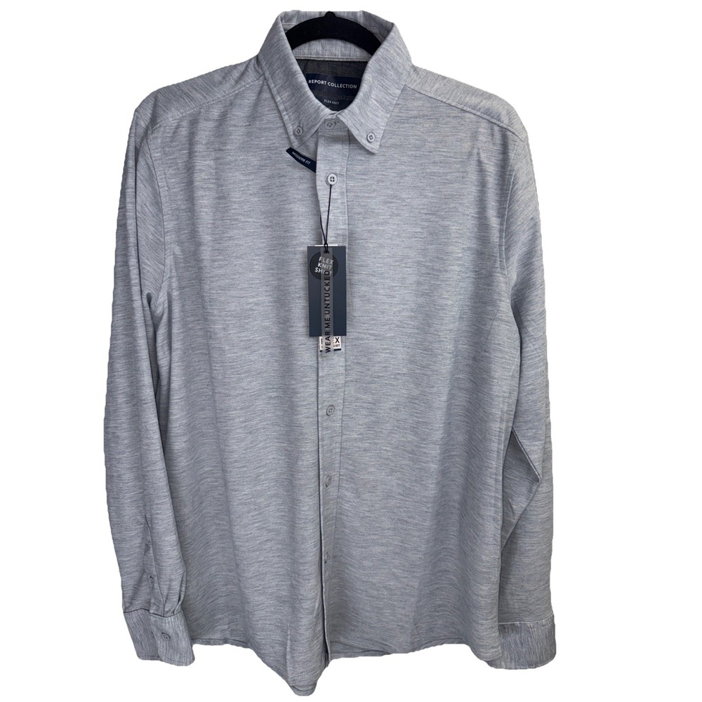 Report Collection Flex Knit Shirt Gray NWT Modern Fit Untucked Style Size L
